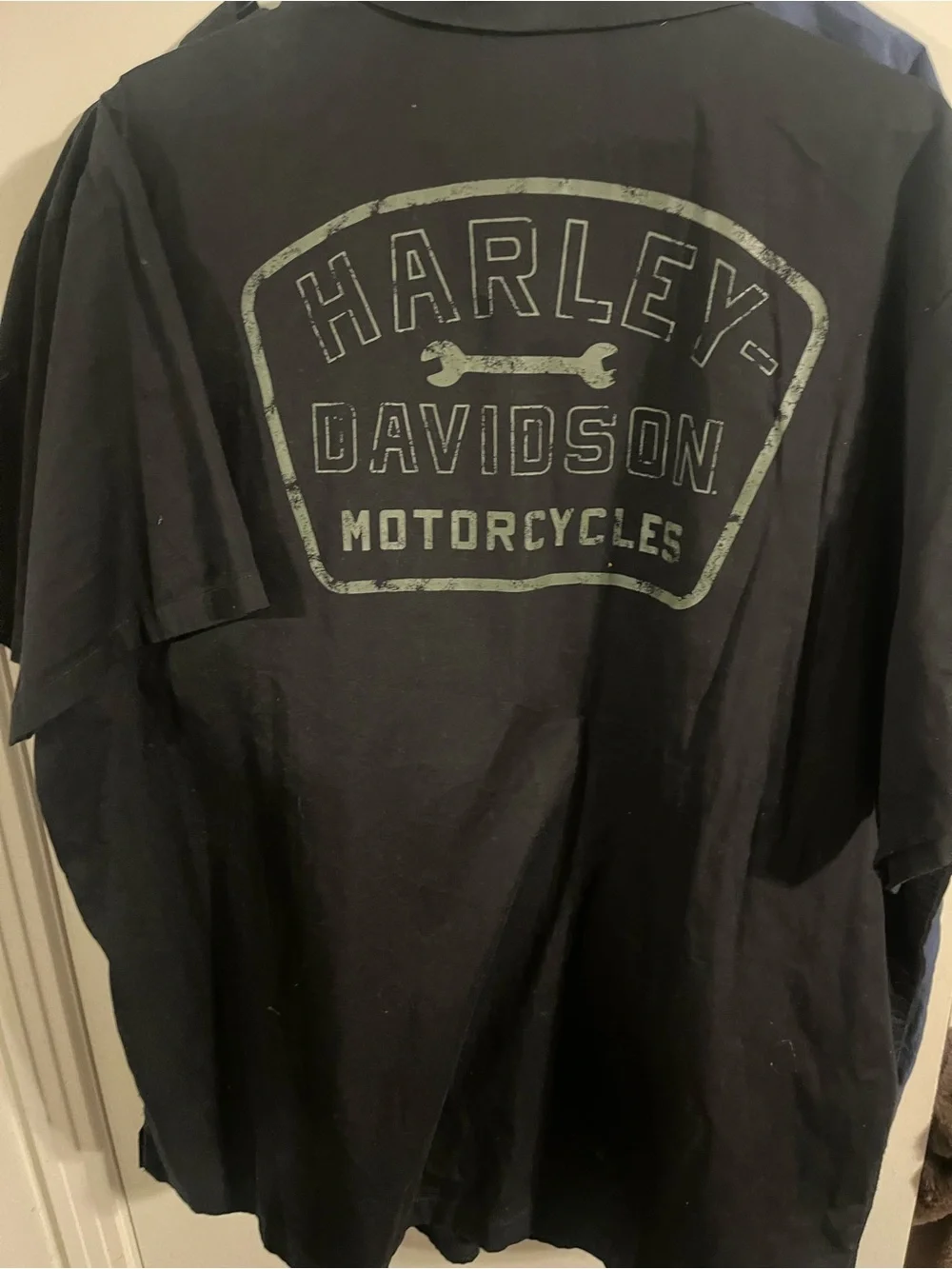 Harley-Davidson Navy Short-Sleeve Button-Up Shirt with Script and Shield Patch